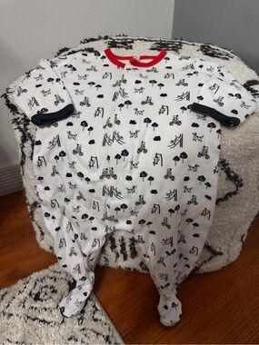 E=MC2 Magnetic Dog Park Print Red White Black Footie Sleeper 3–6 Months unisex